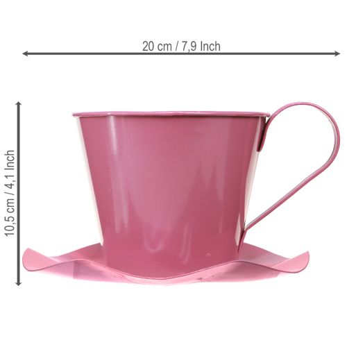 Artikel Deko Teetasse Metall Tasse mit Teller Pink Ø12 H10cm 8 St