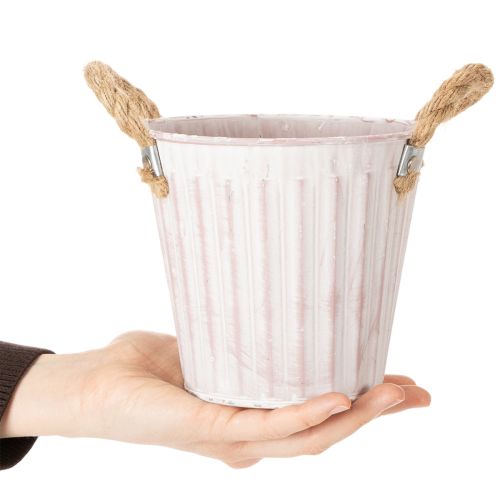 Deko-Topf 3er-Set Metall Ø15cm H13,5cm Rosa/Grün/Gelb mit Jute-Henkeln für Innen und Außen | Floristik24.at