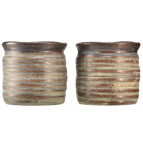 Artikel Deko Übertopf Keramik Metallic Braun Grau 10,5×10cm 2St
