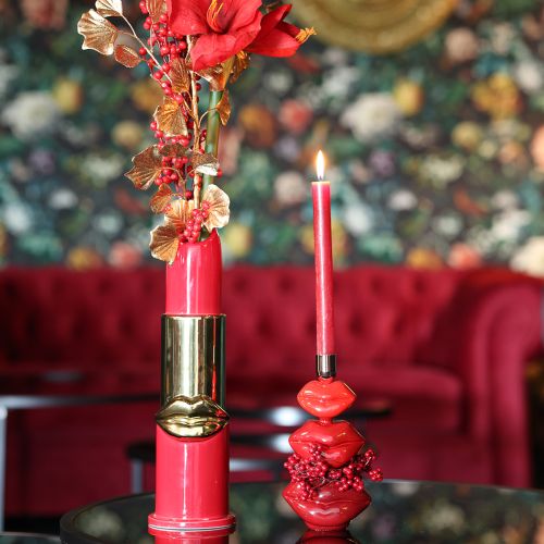 Deko-Vase aus Keramik im Lippenstift-Design 38 cm Rot-Gold für Kunstblumen | Floristik24.at