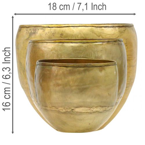 Deko Vasen Metall rund Ø18/15/12,5cm Messing-Optik 3er-Set | Floristik24.at