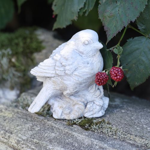 Artikel Deko Vogel Figur Spatz Steinguss Weiß gewaschen H12,5cm