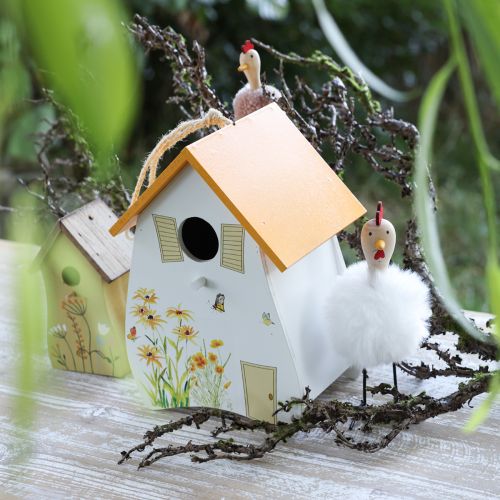 Floristik24 Deko Vogelhaus zum Hängen Weiß Gelb Sommer H21cm 2St