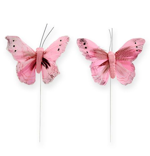 Floristik24 Deko-Schmetterling am Draht Rosa 8cm 12St
