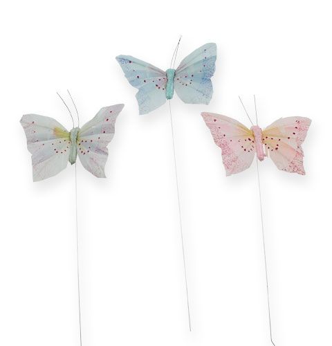 Floristik24 Deko-Schmetterling am Draht Pastell 8cm 12St