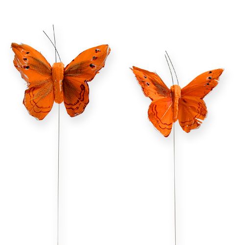 Floristik24 Deko-Schmetterling am Draht Orange 8cm 12St