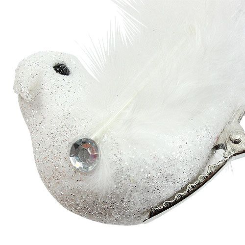 Floristik24 Deko-Vogel am Clip mit Glitzer Weiß 14cm 2St