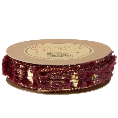 Artikel Luxuriöses Kunstfell-Dekoband Bordeauxrot mit goldenen Akzenten 15m