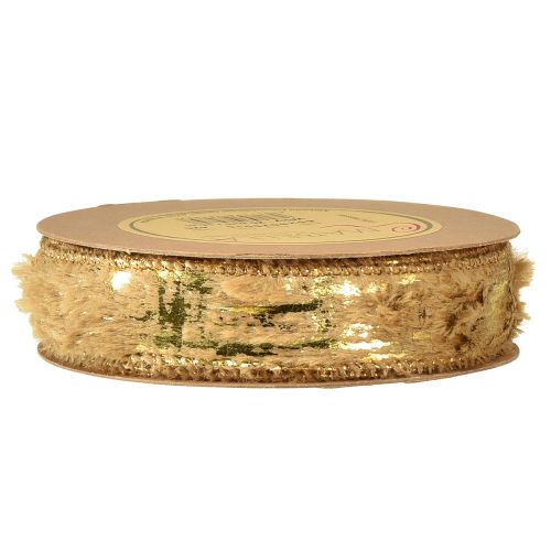 Artikel Dekoband mit Fell Schmuckband Kunstfell Braun Gold 25mm 15m