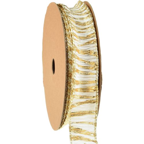 Floristik24 Dekoband Chiffon weiß/gold 25mm 15m