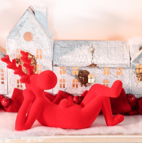 Dekofigur Rentier liegend 24cm Rot Kunststoff 2er-Set für Innenbereich | Floristik24.at