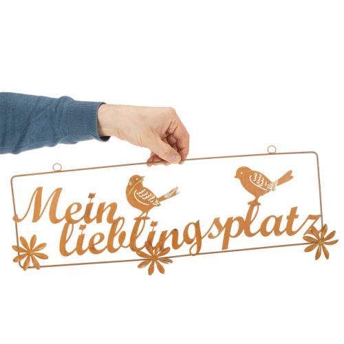 Dekohänger Metall mit Vögel-Motiv und Schriftzug „Mein Lieblingsplatz“ 55×20 cm Rostoptik Gartendeko | Floristik24.at