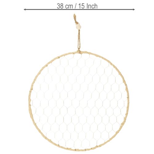 Dekoring aus Metall Ø38cm mit Raffia in Silber und Natur, 4 Stück | Floristik24.at