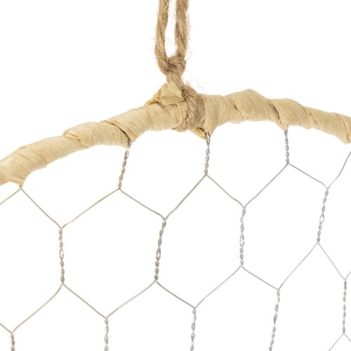 Dekoring aus Metall Ø38cm mit Raffia in Silber und Natur, 4 Stück | Floristik24.at