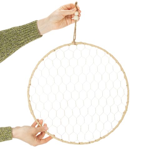 Dekoring aus Metall Ø38cm mit Raffia in Silber und Natur, 4 Stück | Floristik24.at