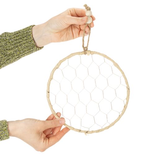 Dekoring aus Metall Ø20cm mit Raffia, 4 Stück, Natur/Silber | Floristik24.at