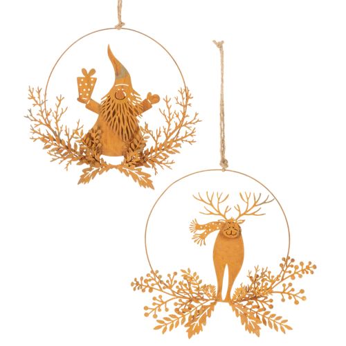 Dekoringe Metall Ø18cm, Edelrost, Rentier & Weihnachtsmann, 2er-Set, innen & außen bestellen | Floristik24.at
