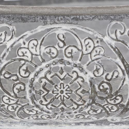 Dekoschalen-Set Metall Oval Silbergrau Weiß Floral 36cm/33,5cm | Floristik24.at