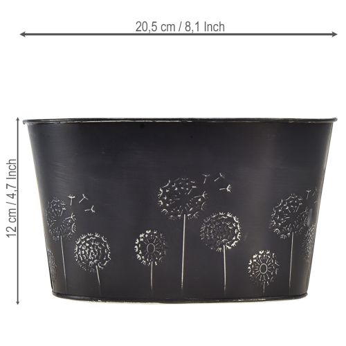 Artikel Dekoschale Metall Oval Schwarz Silber Pusteblumen 20,5×12,5×12cm