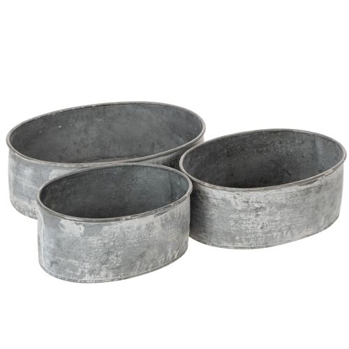 Artikel Dekoschalen Set Metall Oval Grau 22,5/19,5/16cm