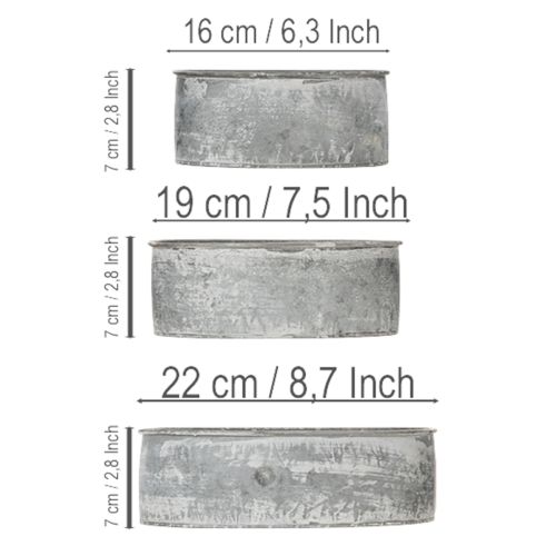 Artikel Dekoschalen Set Metall Oval Grau 22,5/19,5/16cm