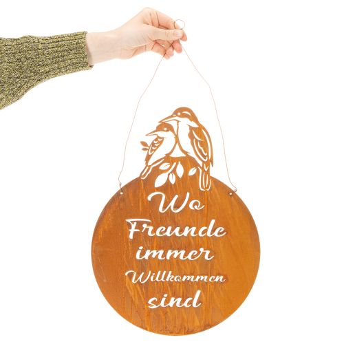 Schild aus Metall mit Spruch, Edelrost, Rund, 30×40cm, Vögel-Motiv | Floristik24.at