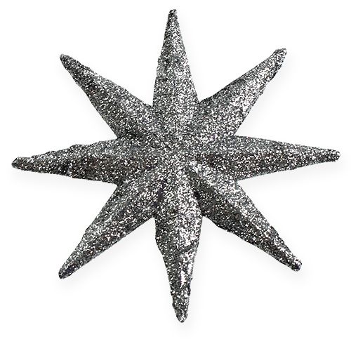Floristik24 Glitterstern Silber 10cm 12St