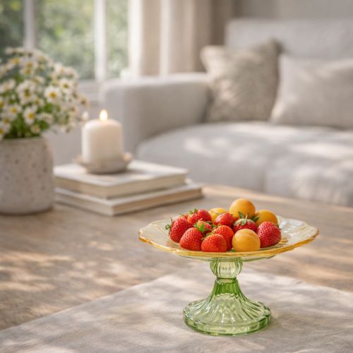 Artikel Dekoteller mit Fuß Glas Blume Floraler Stil ideal für festliche Präsentation 15cm