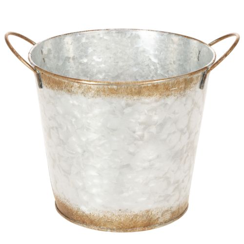 Dekotopf Metall mit Griffen Ø17cm H16,5cm silbern mit Rostoptik | Floristik24.at