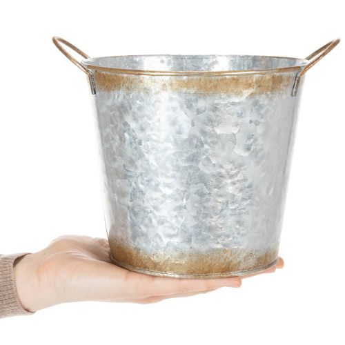Dekotopf Metall mit Griffen Ø17cm H16,5cm silbern mit Rostoptik | Floristik24.at