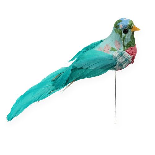 Floristik24 Deko-Vogel am Draht Turkis 13cm 2St