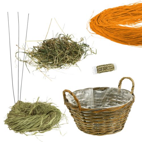 Floristik24 DIY Box Osterdeko Möhren im Korb Bast Tischdeko Ostern
