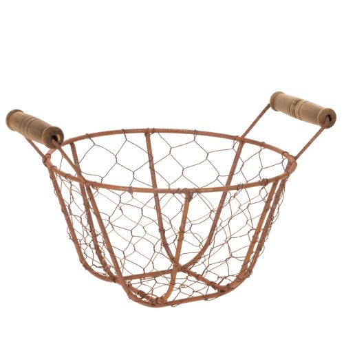 Drahtkorb Metall Ø18cm Rostbraun mit Holzgriffen für Dekoration bestellen | Floristik24.at