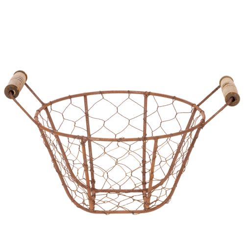 Drahtkorb Metall Ø18cm Rostbraun mit Holzgriffen für Dekoration | Floristik24.at