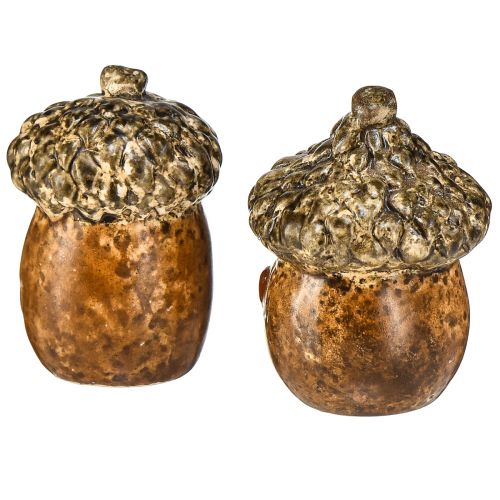 Artikel Keramik Eichel Haus Dekoeicheln mit Herzmotiv Braun 6cm - Herbstliche Tischdeko – 6St