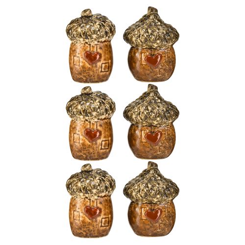 Artikel Keramik Eichel Haus Dekoeicheln mit Herzmotiv Braun 6cm - Herbstliche Tischdeko – 6St