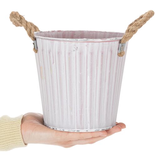 Artikel Eimer zum Bepflanzen, Übertopf mit Henkeln, Metalldeko Rosa/Grün/Gelb Shabby Chic Ø16,5cm H15cm 3er-Set