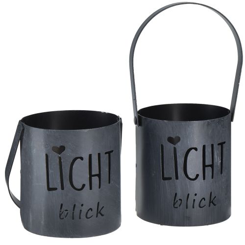 Floristik24 Kerzenhalter Metall Deko Eimer Anthrazit Ø10cm H23cm 2St