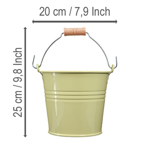 Artikel Eimer Metall Blumentopf mit Holzgriff Grüngelb 20x17,5x16cm
