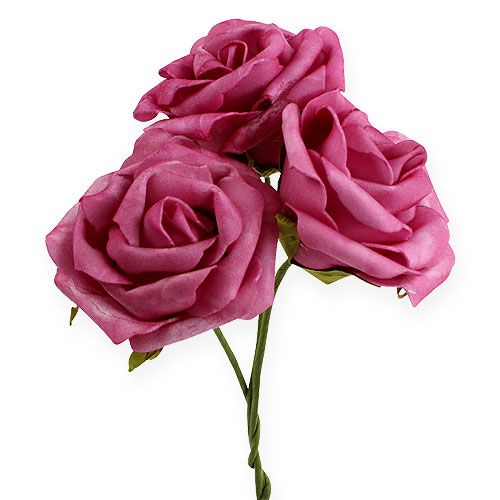 Floristik24 Foam-Rose Ø 8cm Fuchsia 18St
