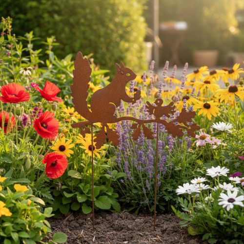 Gartenstecker Metall Eichhörnchen auf Ast 42cm Rostoptik 3 Stück | Floristik24.at