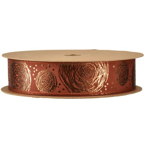 Artikel Geschenkband mit goldenen Rosen Dekoband Rotbraun 25mm 15m