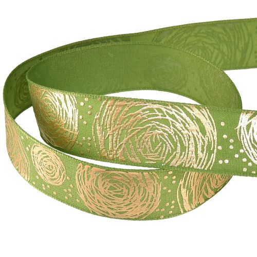 Artikel Geschenkband mit goldenen Rosen Grünes Schmuckband 25mm 15m