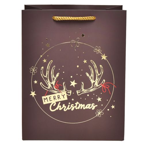 Floristik24 Geschenktüte Weihnachten Geweih Braun/Gold 18x10x23cm 2St