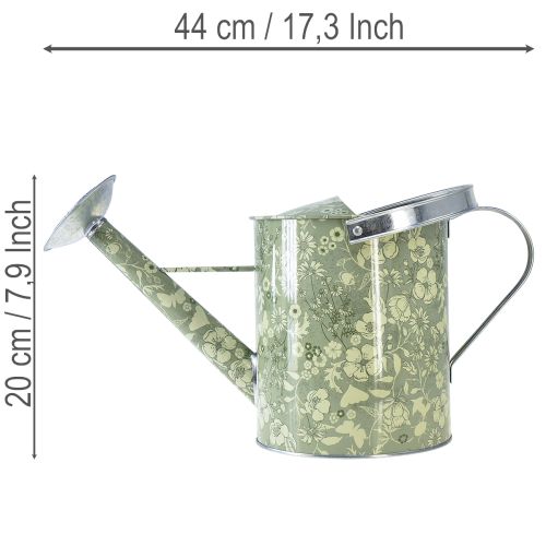 Metall Gießkanne Ø18cm Grün Silber mit Blumenmuster für Dekoration | Floristik24.at