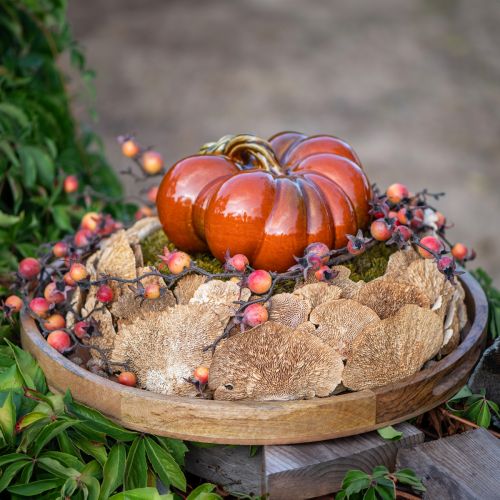 Floristik24 Glänzender Keramik-Kürbis in leuchtendem Rot-Orange mit grünem Stiel – 21.5 cm – Ideale Herbstdekoration