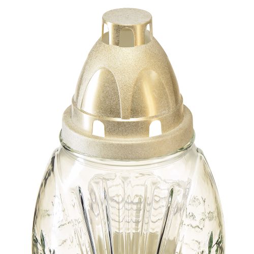 Floristik24 Grablicht Glas Vase Retro Grablaterne Klar Weiß Gold Ø11cm H26,5cm