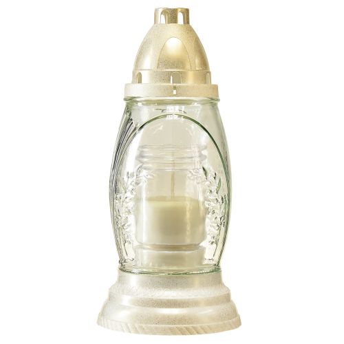 Floristik24 Grablicht Glas Vase Retro Grablaterne Klar Weiß Gold Ø11cm H26,5cm