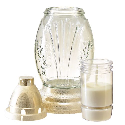 Artikel Grablicht Glas Vase Retro Grablaterne Klar Weiß Gold Ø11cm H26,5cm