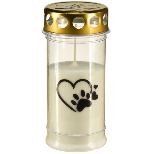 Floristik24 Grablicht Hund Herz mit Pfote Grabkerze Weiß Ø7cm H16,5cm